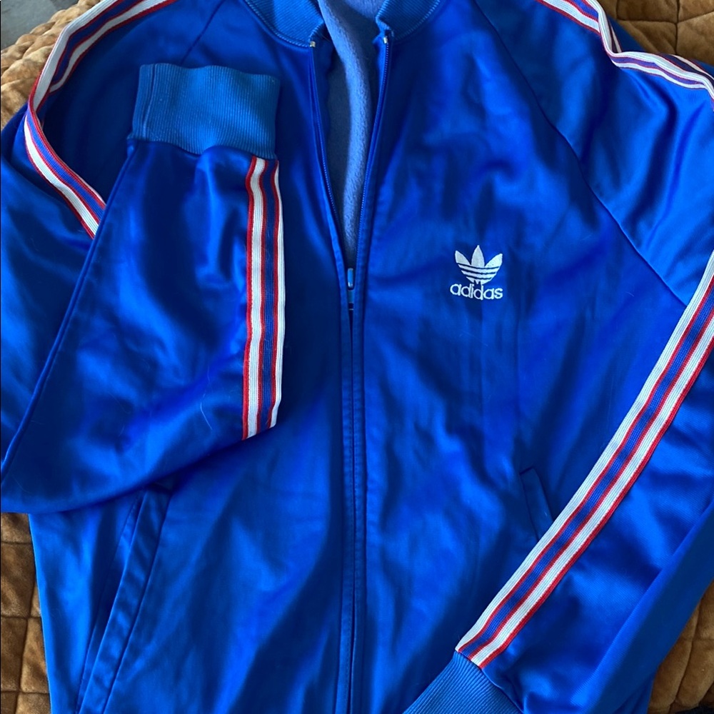 Adidas Blue Varsity Jacket with Signature Stripes